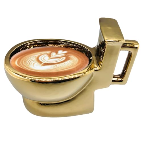 Hintyne Toiletten-Kaffeetasse aus Keramik 340 ml Kotbecher originelle Toilettentasse mit verstecktem Kot – Scherzgeschenk zum Aprilscherz (golden) von Hintyne