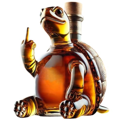 Hintyne Whiskykaraffe 350 ml Schildkröten-Weinkaraffe mit Mittelfinger 5, 1 x 5, 1 x 7, Zoll transparente Whiskyflasche aus Glas mit Stopfen als Geschenkkaraffe von Hintyne
