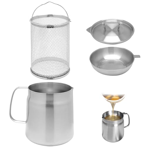 Hintyne ölfiltertopf Aus Edelstahl öl Frittiertopf Mit Filterkorb Und Netz 1,5 L Fettsieb Mit Griff Und Ausguss Deckel Mehrzweck ölsieb Und Aufbewahrung von Hintyne