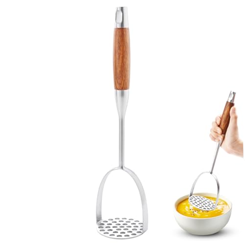 Kartoffelstampfer aus Edelstahl 3, 2 x 13 Zoll Kartoffelstampfer mit hängendem Holzgriff für Tomaten Bohnen Obst und Gemüse von Hintyne