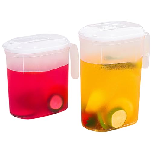 Hintyne Kühlschrank-Wasserkrug 2 Stück Krug mit Deckel Plastikkrug mit Filterdeckel 1,5 l und 2 l transparenter Krug für die Kühlschranktür hitzebeständiger Saftkrug auslaufsicherer Karaffe von Hintyne