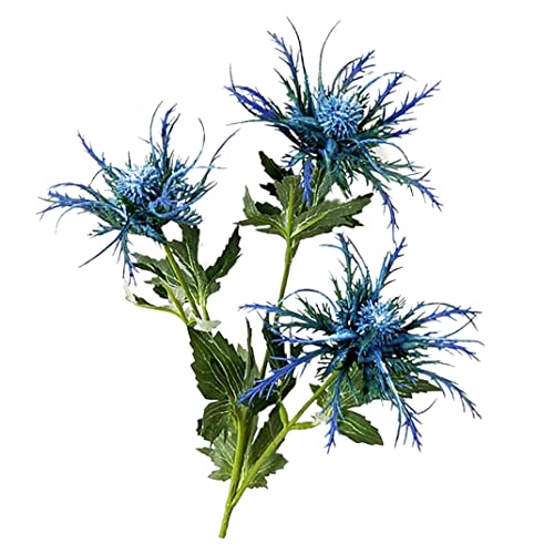 Kunstblumen künstliche Eryngium Disteln Strauß Simulationsblumen Pflanzen 3 Gabeln für Heimdekoration Tafelaufsätze Hellblau 1 Stück von Hintyne