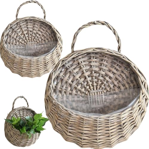 Rattan-Pflanzgefäß zum Aufhängen 2 Stück natürlicher Rattan-Pflanzkorb im Vintage-Stil Aufbewahrungs-Pflanzkorb -Blumentopf zum Aufhängen an der Wand für Zuhause grau Rattan-Pflanzgefäß zum Aufhängen 2 Stück natürlicher Rattan-Pflanzkorb im Vintage-Stil Aufbewahrungs-Pflanzkorb -Blumentopf zum Aufhängen an der Wand für Zuhause grau von Hintyne