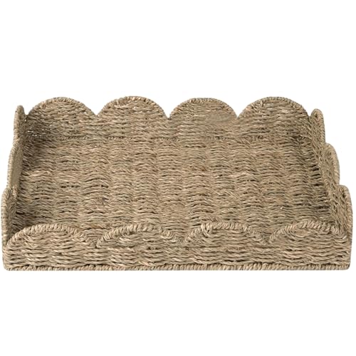 Rattantablett Rattankorb 19,7 x 14,6 x 3,9 Zoll aus Gras gewebtes Serviertablett mit gewelltem Rand und integriertem Griff rustikales dekoratives Kaffeetablett rechteckiges Ablagetablett Rattantablett Rattankorb 19,7 x 14,6 x 3,9 Zoll aus Gras gewebtes Serviertablett mit gewelltem Rand und integriertem Griff rustikales dekoratives Kaffeetablett rechteckiges Ablagetablett von Hintyne