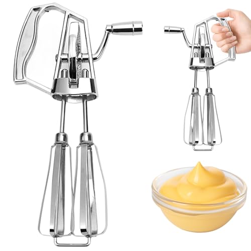 Schneebesen mit Handkurbel Schneebesen mit Handkurbel rotierender Schneebesen aus Edelstahl Doppelkopf-Handmixer mit Kurbel tragbares Küchenkochwerkzeug von Hintyne