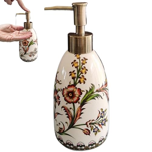 Seifenspender fürs Badezimmer 450 ml Seifenspender aus Keramik mit zartem Blumenmuster dekorativer Flüssigseifenspender für Badezimmer Küchen oder Toiletten Seifenspender aus Keramik von Hintyne