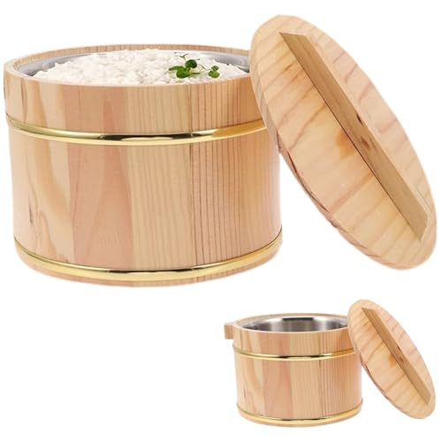 Sushi-Reisschüssel 1400 ml Reisschüsseln aus Holz mit Innenbehälter aus Edelstahl Behälter für gekochten Reis mit Deckel und Löffel Eimer zum Reiskochen für die Küche zu Hause von Hintyne