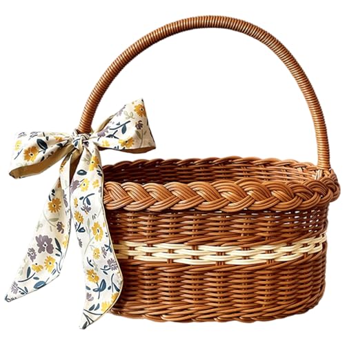 Weidenkorb mit Griff großer tragbarer Picknickkorb aus Rattan mit Schal-Design Vintage-Stil gewebter Korb für Picknick Ostereier Blumen im Freien Weidenkorb mit Griff großer tragbarer Picknickkorb aus Rattan mit Schal-Design Vintage-Stil gewebter Korb für Picknick Ostereier Blumen im Freien von Hintyne