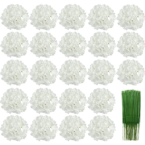 25 Stück Seide Hortensie Blumen,25 cm Künstliche Blumen Köpfe mit Stielen für uhause Hochzeits Dekoration (Elfenbein) von HinyoCo