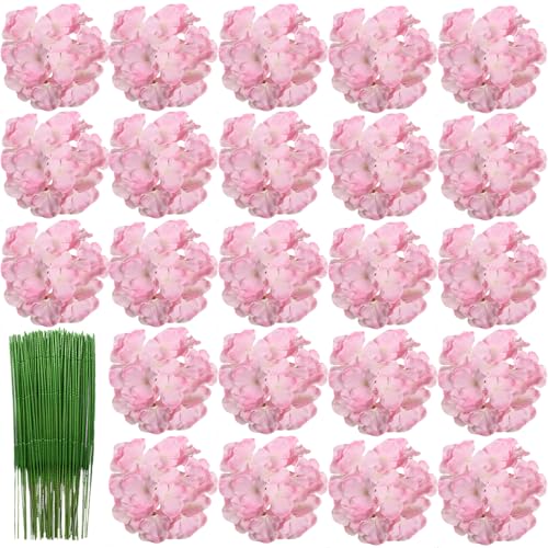 HinyoCo 28 Stück Seide Hortensie Blumen,18 cm Künstliche Blumen Köpfe mit Stielen für uhause Hochzeits Dekoration (Dunke lrosa) von HinyoCo