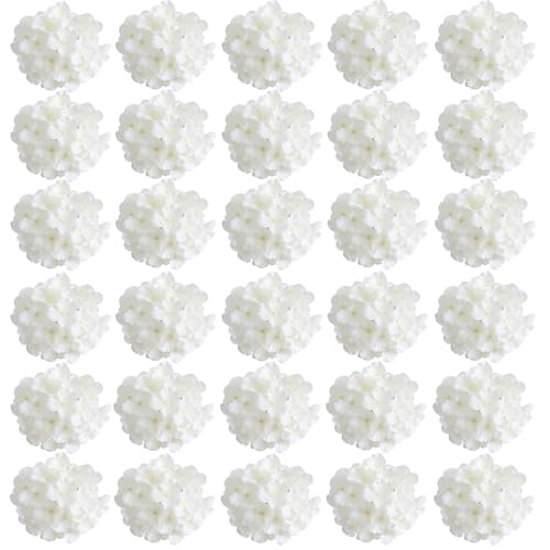 HinyoCo 30 Stück Seide Hortensie Blumen,20 cm Künstliche Blumen Köpfe mit Stielen für uhause Hochzeits Dekoration (Elfenbein) von HinyoCo