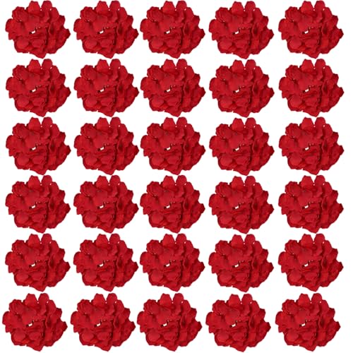HinyoCo 30 Stück Seide Hortensie Blumen,20 cm Künstliche Blumen Köpfe mit Stielen für uhause Hochzeits Dekoration (Rot) von HinyoCo