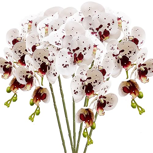 HinyoCo 5 Künstliche Phalaenopsis-Blumen,80 cm Künstliche Orchidee Blumen, Party, Büro, Terrasse, Hof, Heim-Blumendekoration (Weiß mit Flecken) von HinyoCo