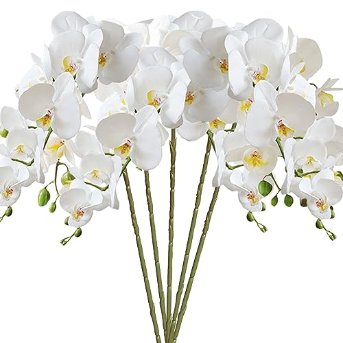 HinyoCo 5 Künstliche Phalaenopsis-Blumen,80 cm Künstliche Orchidee Blumen, Party, Büro, Terrasse, Hof, Heim-Blumendekoration (weiß) von HinyoCo