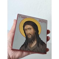 Heiliger Johannes Der Täufer Ikone. 100% Handgeschriebene 11x10x2, 5cm von HinzArtKunst