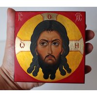 Jesus Christus. 100% Handbemalte Orthodoxe Ikone 10x10x2, 5 cm von HinzArtKunst