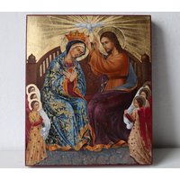 Krönung Der Jungfrau Maria. Mutter Gottes Mit Jesus Christus. 100% Handgeschriebene Ikone 25x21x3cm Krönung Der Jungfrau Maria. Mutter Gottes Mit Jesus Christus. 100% Handgeschriebene Ikone 25x21x3cm von HinzArtKunst