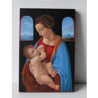 Madonna Litta. 100% Handbemalte. Ölfarbe Auf Holzplatte 30x20x3 cm. Mutter Gottes Mit Jesus Christus. Virgin Mary Icon. Holy Mother von HinzArtKunst