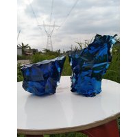 1604 Gr Grobe Andara Kristalle Einatomig Tief Blau Meer Mit Gelber Faser Im Inneren von HinzCrystalShop