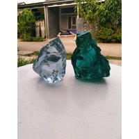 2 Stück 1529 Gr Andara Kristalle Türkis Grün Und Grau Mit Faser in Monatomic von HinzCrystalShop