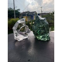 2 Stück 1745 Gr Rohe Andara Kristalle Hellgrün Mit Faser Gelb Und Klarem Diamant von HinzCrystalShop
