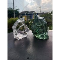2 Stück 1745 Gr Grobe Andara Kristalle Hellgrün Mit Gelber Faser Und Klarem Diamant von HinzCrystalShop