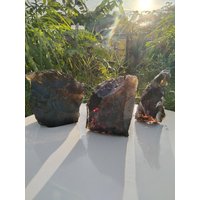 3 Stück 2255 Gr Grobe Andara Kristalle Schwarz Gelb Und Fiber Im Inneren von HinzCrystalShop