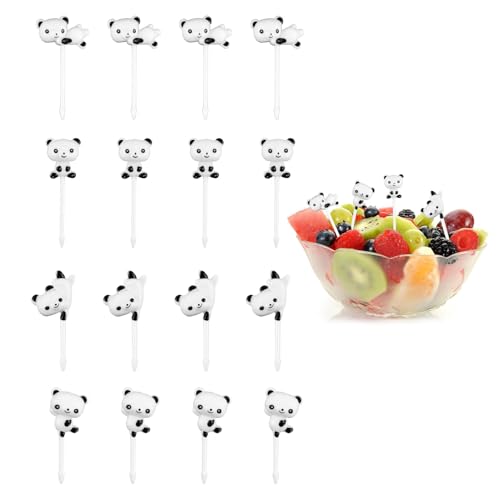 16 Stück Piekser Fingerfood, Mini Obstgabeln Food Picks mit Panda Obstspieße Spieße Fingerfood Niedliche für Kinder Erwachsener Bento Box, Schulbrot, Party Snacks (3-4 cm) von Hioip