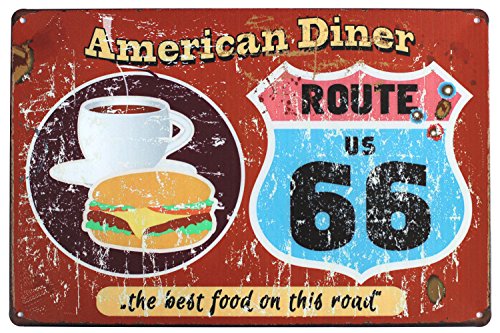Hioni American Diner Route US 66 The Best Food On The Road Vintage Blechschild Poster Wandschild Wand Dekoration Metallschild Türschild von Hioni