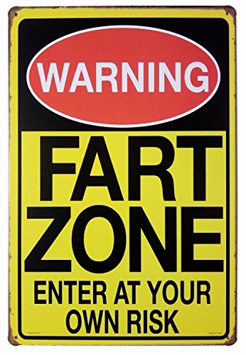Hioni Blechschild mit Aufschrift "Warning Fart Zone Enter At Your Own Risk", lustiges Metall-Blechschild, Vintage-Schild, Wanddekoration von Hioni