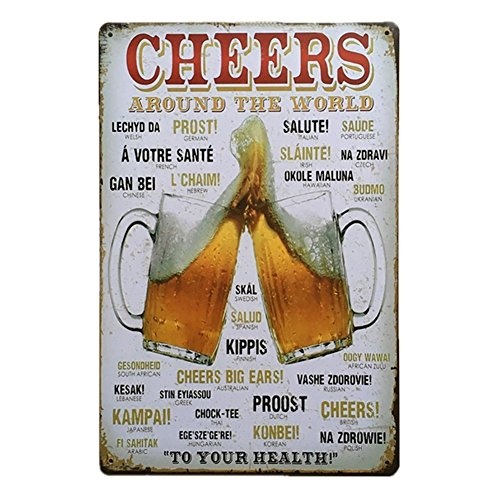 Hioni Cheers Around The World Vintage Blechschild Poster Wandschild Wand Dekoration Metallschild Türschild von Hioni