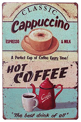 Hioni Classic Cappuccino Hot Coffee Vintage Blechschild Kaffee Poster Wandschild Wand Dekoration Metallschild Türschild von Hioni