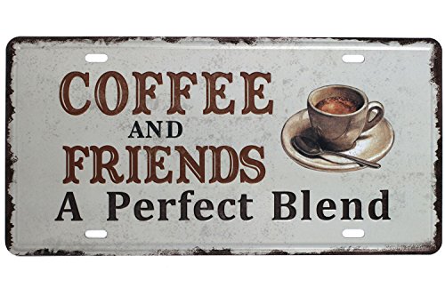 Hioni Coffee and Friends A Perfect Blend Blechschild Kennzeichen Wandschild Wand Dekoration Metallschild Türschild von Hioni