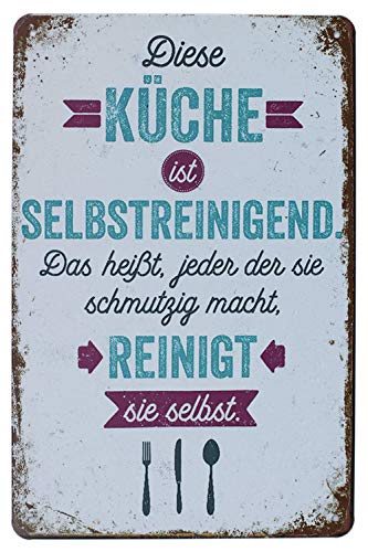 Hioni Diese KÜCHE IST SELBSTREINIGEND Vintage Blechschild Poster Wandschild Wand Dekoration Metallschild Türschild von Hioni