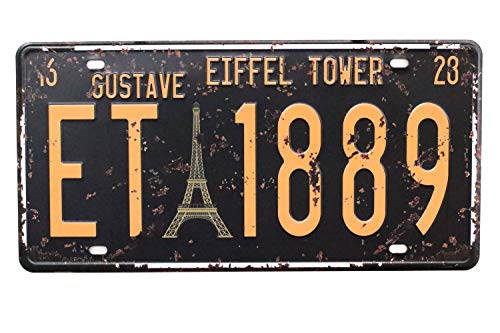 Hioni Eiffelturm ET 1889 Paris Metall-Blechschild Vintage Auto geprägtes Nummernschild Kunst Plakette Wanddekoration von Hioni