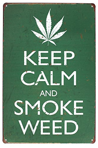 Hioni Keep Calm and Smoke Weed Vintage Blechschild Poster Wandschild Wand Dekoration Metallschild Türschild von Hioni