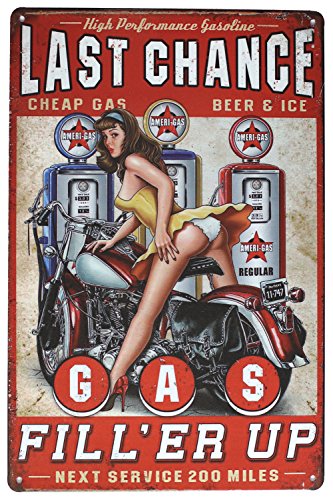 Hioni Last Chance Cheap Gas Fill'er Up Vintage Blechschild Wand Dekoration Metallschild Türschild von Hioni