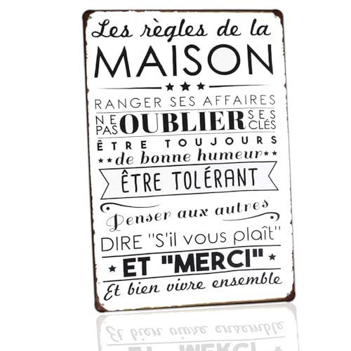 Hioni Les Régles De La Maison Ranger Ses Affaires, Schild aus Metall, Blechschild, Slogan, Kunst, Vintage, für Haus, Café Pub von Hioni