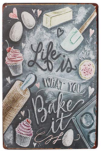 Hioni Life is What You Bake It Vintage Blechschild Poster Wandschild Wand Dekoration Metallschild Türschild von Hioni