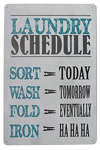 Hioni Metall-Blechschild "Laundry Schedule Sort Wash Fold Iron", Vintage-Schild, Wanddekoration von Hioni