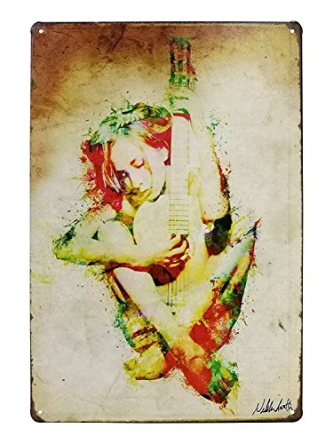 Hioni Musik Gitarre Mädchen, Schild aus Metall Panel Poster Metallplatte Slogan Art Décor Vintage PR Bar Kaffee Pub von Hioni
