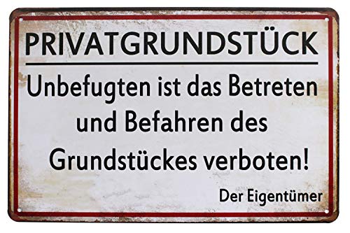 Hioni Privatgrundstück Unbefugten ist das Betreten und Befahren des Grundstückes verboten Vintage Blechschild Poster Wandschild Wand Dekoration Metallschild Türschild von Hioni