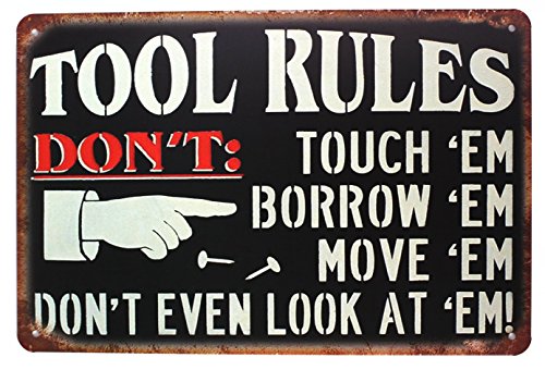 Hioni Tool Rules Vintage Blechschild Poster Wandschild Wand Dekoration Metallschild Türschild von Hioni