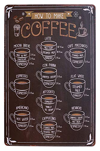 Hioni Vintage Metallschild "How To Make Coffee" Blechschild Wanddekoration (Kaffee) von Hioni