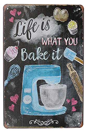 Hioni Wandschild aus Metall mit lustigem Spruch "Life is What You Bake it", Vintage-Stil von Hioni