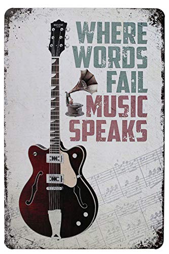 Hioni Where Words Fail Music Speaks Vintage Blechschild Poster Wandschild Wand Dekoration Metallschild Türschild von Hioni