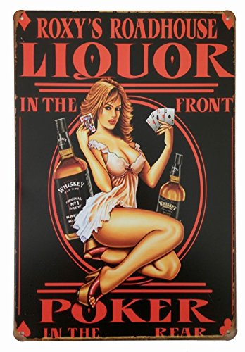 Hioni Whiskey in den Front Poker in der Rückseite Pin-up Girl Metall Vintage Blechschild Poster Wandschild Wand Dekoration Metallschild Türschild von Hioni