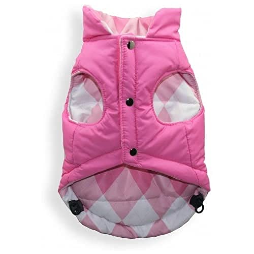 Hip Doggie HD-5RPVPA-L Reversible Puffer Vest - Argyle - Hundejacke, L, rosa von Hip Doggie