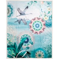 hip Plaid "Bindi", Sehr Weich, Kuscheldecke, 130x160 cm, Wendeoptik, Vogel, Grün von Hip
