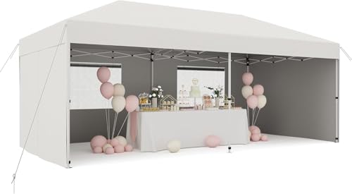 10x20 Pop Up Baldachin Zelt mit 4 Seitenwänden - One-Button Instant Setup Heavy Duty 210D Oxford Stoff & Rostfreier Rahmen - 3 Einstellbare Höhen Rolltasche 6 Sandsäcke UV-Schutz für Strand Party von Hipicute